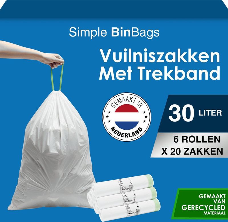 Simple - Vuilniszakken - Groen - 120 Stuks - 30 Liter - Geschikt voor Brabantia Code O