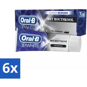 6 x Oral-B Tandpasta 3D White Houtskool 75 ml - Tandpasta - Whitening - Houtskool - Diepreiniging - Stralende Glimlach