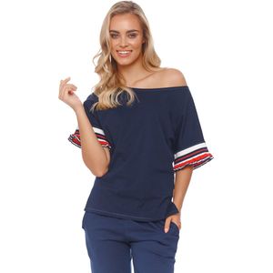 Doctor Nap Katoenen Pyjama met Frullen Dames Volwassenen Navy PM.4503 S