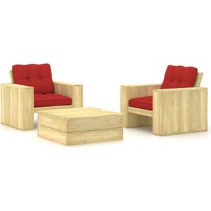 The Living Store Tuinset - Grenenhout - Rood - 2 stoelen - 1 tafel - 89x76x76 cm - 75x75x31 cm - 60x60x10 cm - 60x40x10 cm