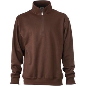 James and Nicholson Uniseks werkkleding Half Ritssweatshirt (Bruin)
