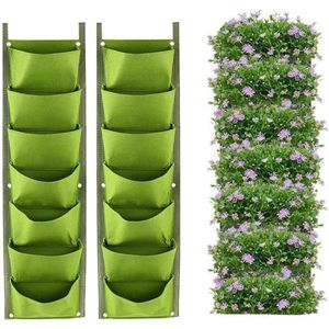 Opknoping plantenbakken, 2 stuks 7 zakken hangende verticale muur plantenbak planten kweekzakken buiten binnen tuinieren verticale vergroening bloemcontainer, plantzakken opbergzakken