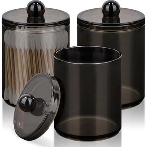 Allecto plus - Wattenstaafjeshouders in set van 3, Wattenschijfdispenser, Cosmetica-organizer - Zwart