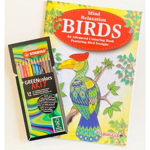 Tekenset - Kleurboek vogel + STABILO kleurpotloden - Kleurboek voor volwassen - Kleurpotloden - Kleurboek voor volwassenen - Kleurpotloden voor volwassenen - Potloden - Tekenset volwassenen