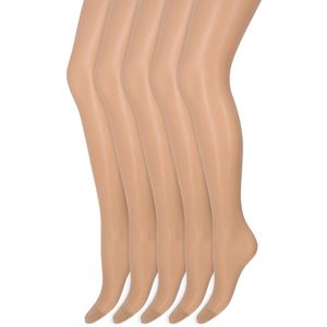 Zijdeglans Panty | Transparant van teen tot taille | 15 Denier | Merk: Marianne | Maat: S t/m XXXL | Kleur: Powder | 5 Paar