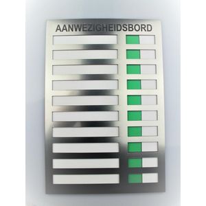 Aanwezigheidsbord - Afwezigheidsbord voor 10 personen – 20x29.7cm - voorzien van dubbelzijdig 3M tape - 1 stuk