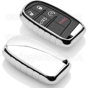 Autosleutel Hoesje geschikt voor Jeep - SleutelCover - TPU Autosleutel Cover - Sleutelhoesje Chrome / Hoogglans Zilver