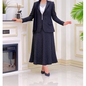 Damespak, jas, rokset, formele stijl, 2-delig, lange mouwen, hoge taille, A-lijn, midi