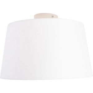 QAZQA combi - Landelijke Plafondlamp met kap - 1 lichts - Ø 350 mm - Wit - Woonkamer | Slaapkamer | Keuken