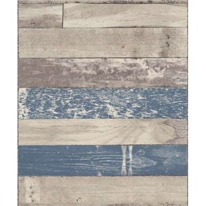 Rasch Sightseeing Vliesbehang Steigerhout Blauw 799620