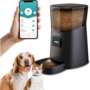 Proun Pet Voerautomaat - Dispenser voor Kat en Hond - Inhoud 6 Liter - met Smartphone besturing - Zwart - Voerbak