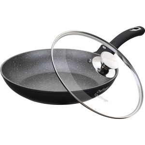 Cheffinger Koekenpan met Deksel - Zwart - Ø28cm - Voor alle warmtebronnen, ook inductie