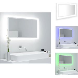 vidaXL LED-Wandspiegel - 80 x 8.5 x 37 cm - RGB-verlichting - Hoogglans wit - Bewerkt hout en acryl - Badkamerkast