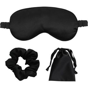 Zijden slaapmaskers en haaraccessoires - comfortabel reizen - 5 stuks - zwart - satijn
