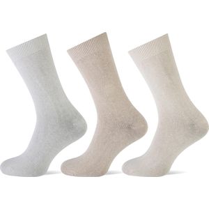 3 Paar mix Beige Damessokken  van 75% Katoen - Teckel - Maat 36/42 - Geen gevoelige teennaad