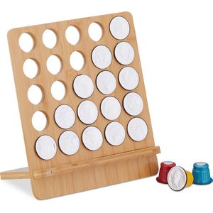 Relaxdays capsulehouder - compatibel met Nespresso - 24,5 x 22 x 13 cm - voor 25 cups - bamboe - natuur