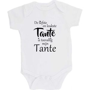 100% katoenen Romper ""De liefste en leukste Tante is toevallig mijn tante"" Unisex Katoen Wit/zwart 68/74