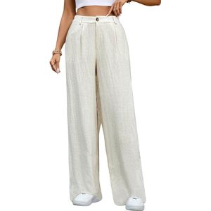 Livano Linnen Broek Dames - Zomerbroek - Volwassenen - Lange Broek - Pantalon - Strandbroek - Zomer - Ibiza Stijl - Beige - Maat S