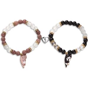 Vriendschapsarmbanden voor 2 - Kawaii cartoon-katten design - Set van 2 - Groot - Legering