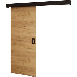 InspireMe - Schuifdeursysteem met rail - 90x204cm - MAY I - Gouden Eik + Zwart frame + Zwart Handvat met Soft-Close system