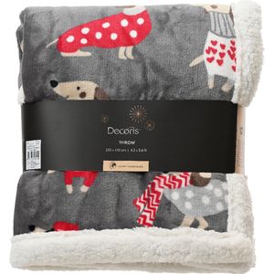 Decoris - Kerst Fleece Plaid - Grijs - 130x170cm - Polyester