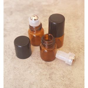 Essentiële olie roller flesjes - 2 ml - 3 stuks - Rollerflesjes - Amber bruin- Parfum rol-on fles - Glas - Rvs bal.