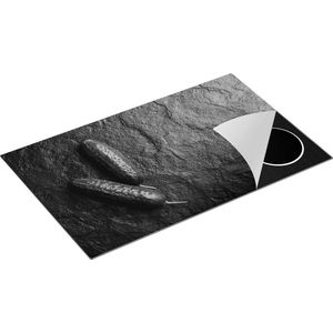 Chefcare Inductie Beschermer Twee Komkommers op Zwarte Marmer - Zwart Wit - 85x50 cm - Afdekplaat Inductie - Kookplaat Beschermer - Inductie Mat