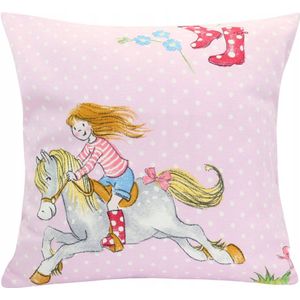 Jersey Kussensloep 40x40cm - Paardje & Meisje Roze