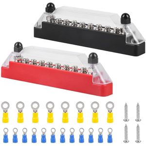 2 stuks 12 V-48 V DC 150 A verzamelrails verdelerblok met 6 x M8 klembouten en 2 x M6 klembouten - busbar box voor vrachtwagen bus boot
