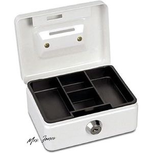 Mrs. Jones Geldcassette van staal 125 x 95 x 61 cm - muntengleuf - afsluitbaar - draagbaar - spaarpot - koffiekassa - spaarpan - drinkgeldkassa - wit .