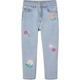 Mom - Meisjesjeans - Lichtblauw - Met Bloemenborduurwerk
