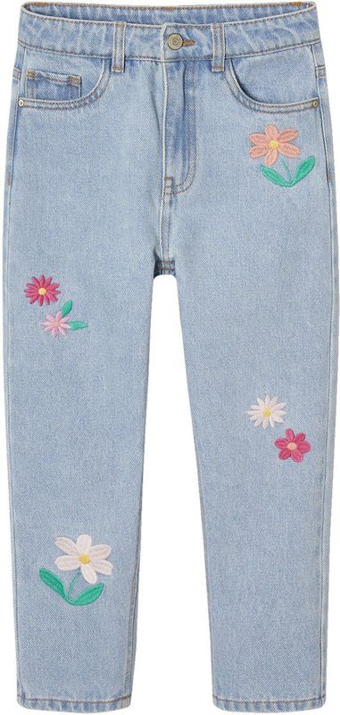 Mom - Meisjesjeans - Lichtblauw - Met Bloemenborduurwerk