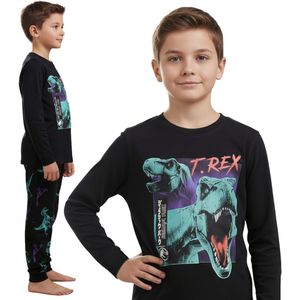 Jurassic World KATOENEN, zwarte pyjama voor jongens, TWEE-DELIGE pyjama met lange mouwen 100% KATOEN