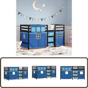 vidaXL Kinderhoogslaper met gordijnen 90x200 cm grenenhout blauw