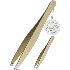 Tweezers Set – Stainless Tweezers with Angled Tip + Pointed Tweezers – Precise Tweezers for Eyebrows, Ingrown Hair and Splatters