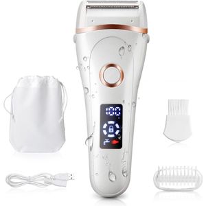 Elektrisch scheerapparaat voor dames - 3-in-1 Ladyshave voor Vrouwen - Bikinitrimmer - Pijnloze ontharing - Geschikt voor gezicht, oksels, benen - Nat en droog gebruik - LED-batterijdisplay - Wit