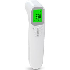 Voorhoofdthermometer - Contactloos - Kleurgecodeerd LCD-scherm - Koortswaarschuwing - Geheugenfunctie - Voor Baby's & Volwassenen - Wit - 1 Stuk