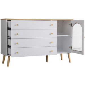 Witte ladekast met 4 brede lades, geschikt voor eetkamer, keuken, woonkamer, moderne stijl, 40*120*77,5 cm