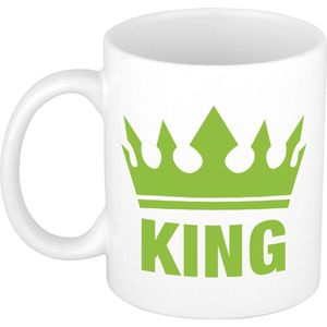 1x Cadeau King beker / mok - wit met groene bedrukking - 300 ml keramiek - witte bekers
