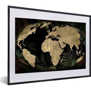 Fotolijst incl. Poster - Wereldkaart - Planten - Vintage - 60x40 cm - Posterlijst