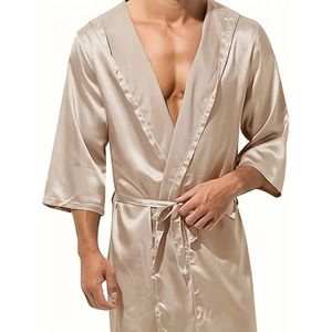 Nivard Satijnen Badjas Heren - Kimono - Kamerjas - Satijn - Ochtendjas - Pyjama - Goud - Maat S