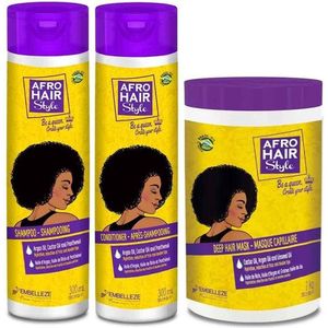 Novex Afrohair Shampoo, Conditioner & Hair Mask Bundle - Infused with Pure 100% Organic Castor & Argan Oil