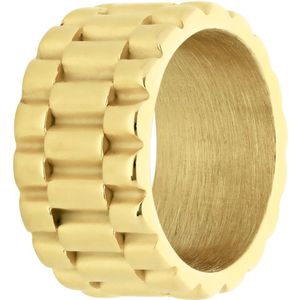 Lucardi Heren Stalen goldplated ring - Ring - Staal - Goudkleurig - 21 / 66 mm