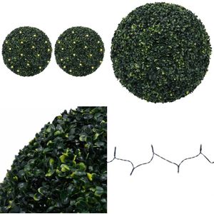 vidaXL Kunstbuxusballen met LED-verlichting 2 st 52 cm groen - Kunstmatige Buxus Bal - Kunstmatige Buxus Ballen - Kunstmatige Bal Vormsnoei - Faux Bal Vormsnoei
