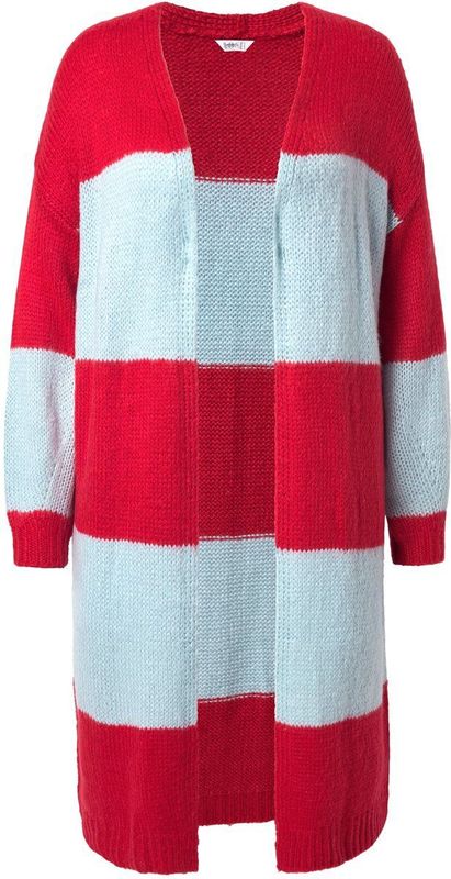 Angel of Style - Dames - Lang vest straight fit blokstrepen - Neonrood - Maat 42+