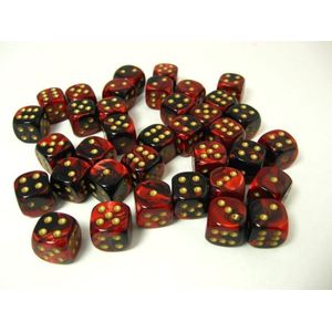 Chessex Gemini Black-Red/gold D6 12mm Dobbelsteen Set (36 stuks)