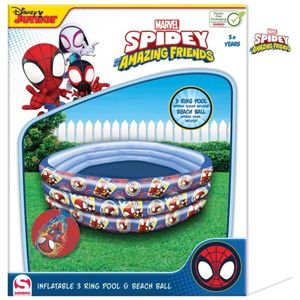 3-rings Opblaasbaar zwembadje met strandbal - Spidey - Zwembad - Ø 100 cm - Spiderman - VI Online Products