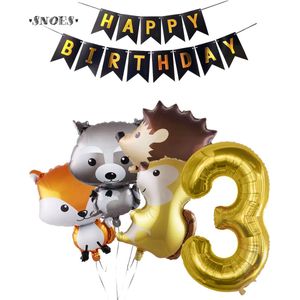 Snoes Ballonnen Plus nummer ballon 3 Jaar Set Bosdieren Pakket – Dieren Feestpakket Cijferballon 3 - Kinderverjaardag Versiering