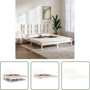 vidaXL Bedframe - Grenenhout - 160x200 cm - Wit Modern Bed Frame - Wooden Bed Frame - Pine Wood Bed Frame - White Bed Frame - Double Bed Frame - King Size Bed Frame - Bedroom Furniture - Comfortable Headboard