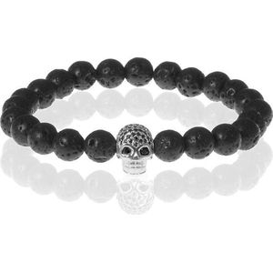 Memphis kralen armband Lavasteen Silver Skull